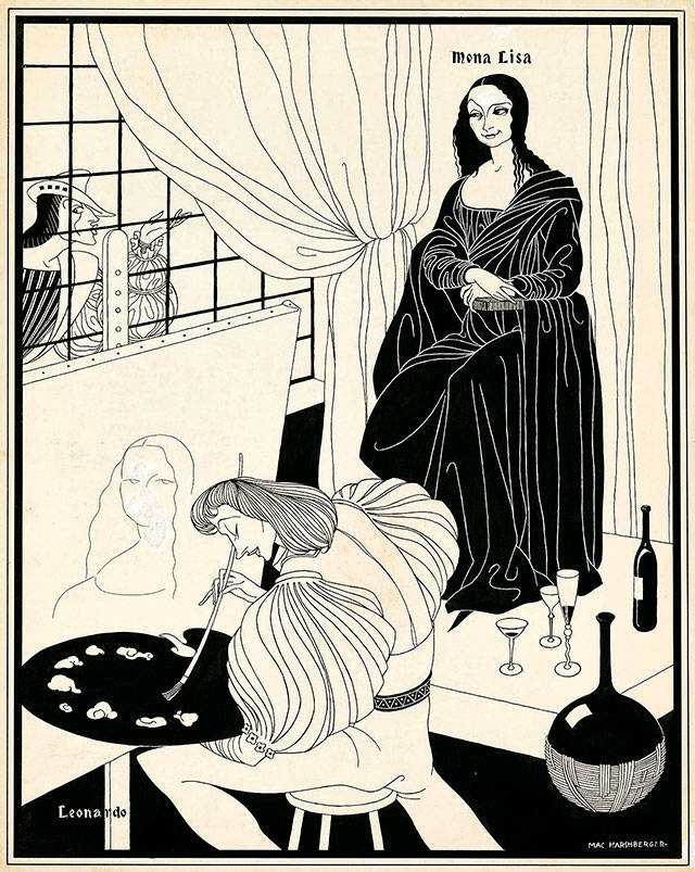 Mac Harshbergers illustration of Mona Lisa for Holland Robinsons songs Loose Lyrics of Lovely Ladies from 1927.