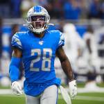 Defensive back Quandre Diggs (28) in action against the Chargers on Sept. 15, 2019, in Detroit. The Seahawks acquired Diggs from the Lions on Tuesday. (AP Photo/Rick Osentoski)