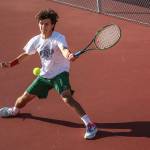 Edmonds-Woodways Sebastian Fernandez, a foreign exchange student from Mexico, won a pair of matches Tuesday to punch his ticket to state and advance to the district final. (Kevin Clark / The Herald)