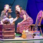 Holly Reichert (Matilda) and Marissa Ryder (Miss Honey) star in Village Theatres production of Matilda, which opens Jan. 4 in Everett. The title role is shared by Holly Reichert and Nava Ruthfield in alternate performances. (Mark Kitaoka/Village Theatre)