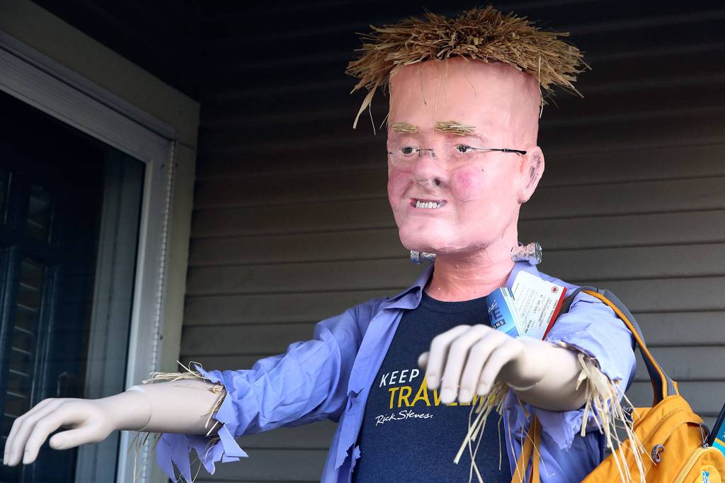 The Rick Franken-Steves scarecrow is among the 103 entries in this years Edmonds Historical Museum Scarecrow Festival contest. (Kevin Clark / The Herald)