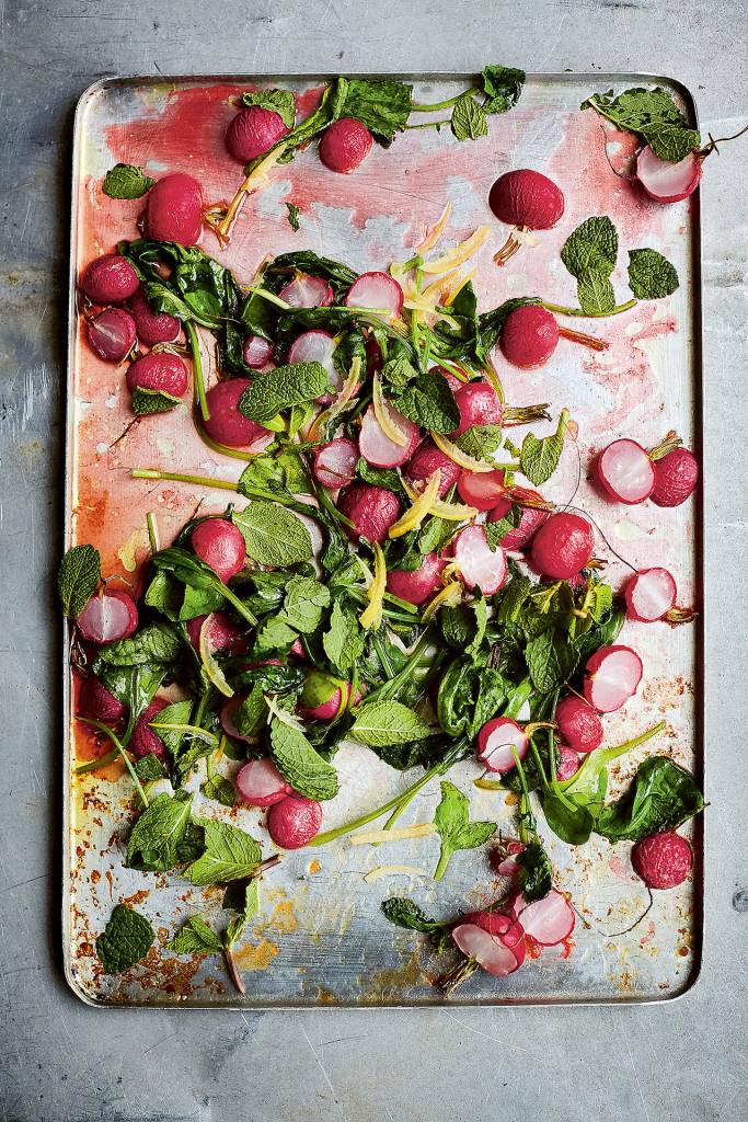 Roasted radishes with honey, mint and preserved lemon make a lovely vegetable side. (Photo by Laura Edwards)