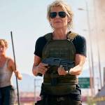 Linda Hamilton returns as Sarah Connor, older but still locked and loaded, in Terminator: Dark Fate. In the background are Natalia Reyes and Mackenzie Davis. (Paramount Pictures)
