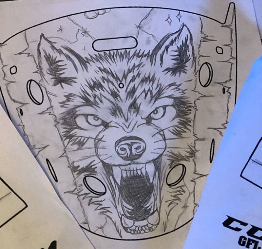 An original sketch for Silvertips goalie Dustin Wolfs mask from Travis Michael, a mask-painter based out of Victoria, British Columbia. (Courtesy of Travis Michael).