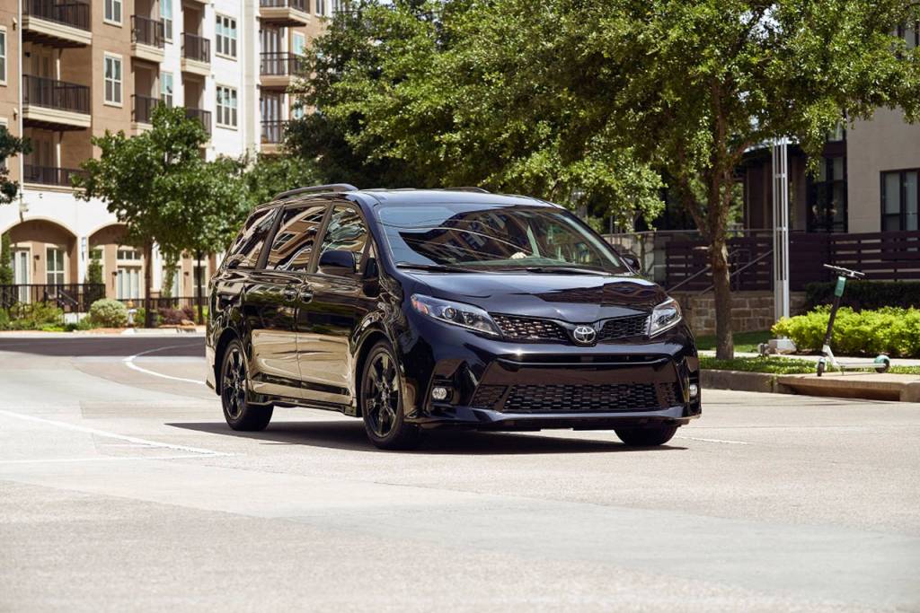 A black sport mesh front grille is part of the Nightshade Edition package for the 2020 Toyota Sienna. (Manufacturer photo)