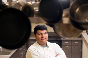Senior Jorge Ortiz in the Chefs room at Lynnwood High School on Friday, Nov. 8, 2019 in Lynnwood, Wash. (Andy Bronson / The Herald)