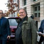 Former White House strategist Steve Bannon departs following testifying in federal trial of Roger Stone, at federal court in Washington on Friday. (AP Photo/Al Drago)