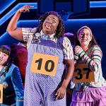 From left: Arika Matoba, Sarah Russell, and Taylor Niemeyer, members of the cast of The 25th Annual Putnam County Spelling Bee at Village Theatre in Everett. (Mark Kitaoka)