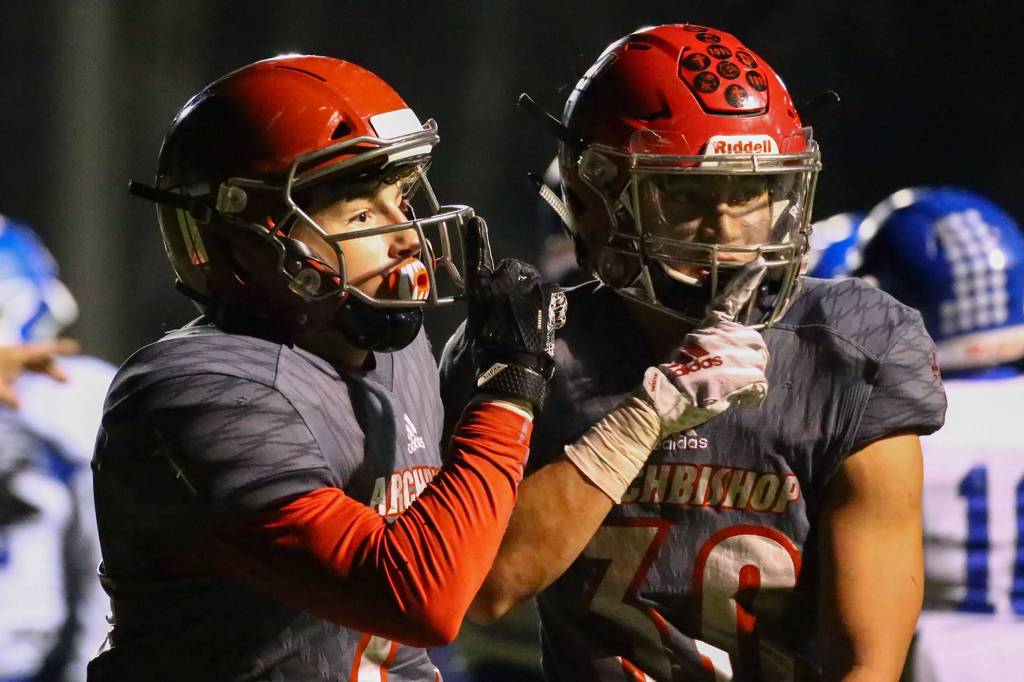 Archbishop Murphy advances over Sedro-Woolley, 23-6, Friday night at Archbishop Murphy High School in Everett on November 8, 2019. (Kevin Clark / The Herald)