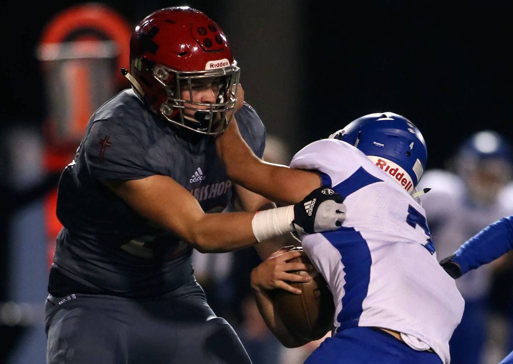 Archbishop Murphy advances over Sedro-Woolley, 23-6, Friday night at Archbishop Murphy High School in Everett on November 8, 2019. (Kevin Clark / The Herald)