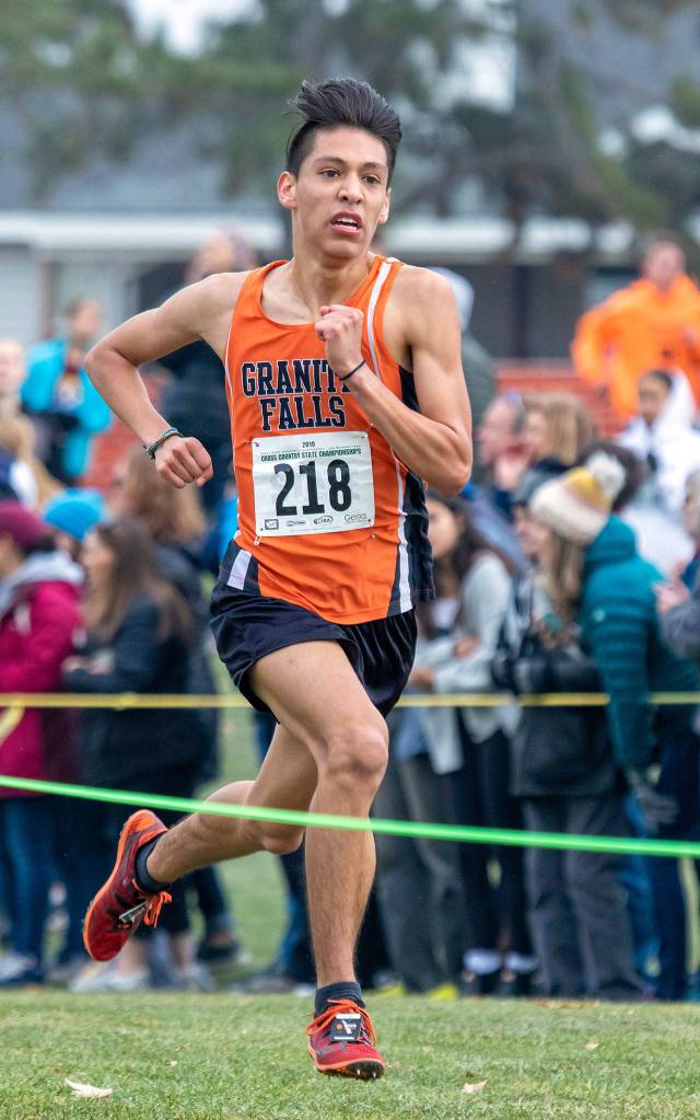 Granite Falls senior Isaac Cortes earned his second consecutive third-place state medal in the 1A boys race. (TJ Mullinax / for The Herald)