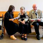 Kal Leichtman (right) with his bride-to-be, Marilyn Ogden, and District Court Judge Tam Bui before the elderly couples wedding on June 6, 2018, the 74th anniversary of D-Day. Leichtman, 93, died Oct. 11. (Kevin Clark / The Herald)
