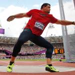 Jarred Rome takes a throw in the mens discus qualification round in the Olympic Stadium at the 2012 Summer Olympics in London in 2012. (AP Photo/Matt Dunham)