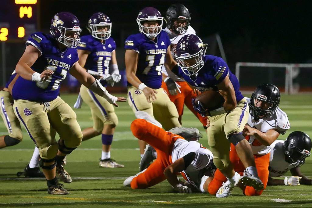 Lake Stevens has outscored opponents by 49.5 points per contest heading into this first-round rematch of last years state title game. (Kevin Clark / The Herald)