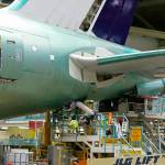 A Boeing Co. 777 airplane is shown on the assembly line, Monday, June 12, 2017, in Everett, Wash. (AP Photo/Ted S. Warren)