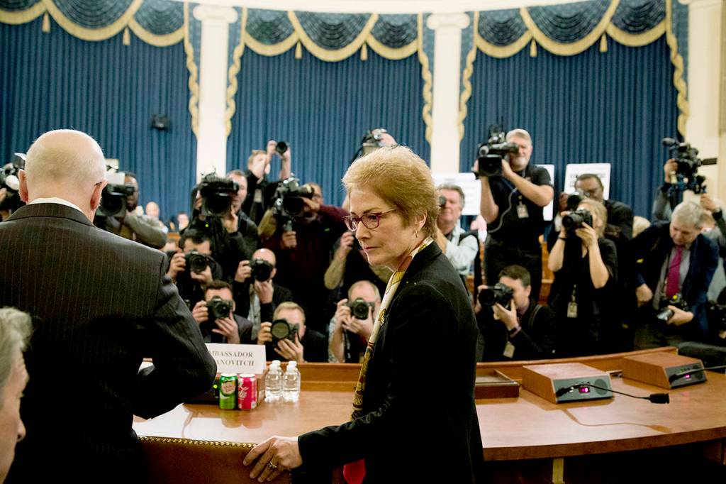 Former Ambassador to Ukraine Marie Yovanovitch arrives to testify before the House Intelligence Committee on Capitol Hill in Washington on Friday. (AP Photo/Alex Brandon)