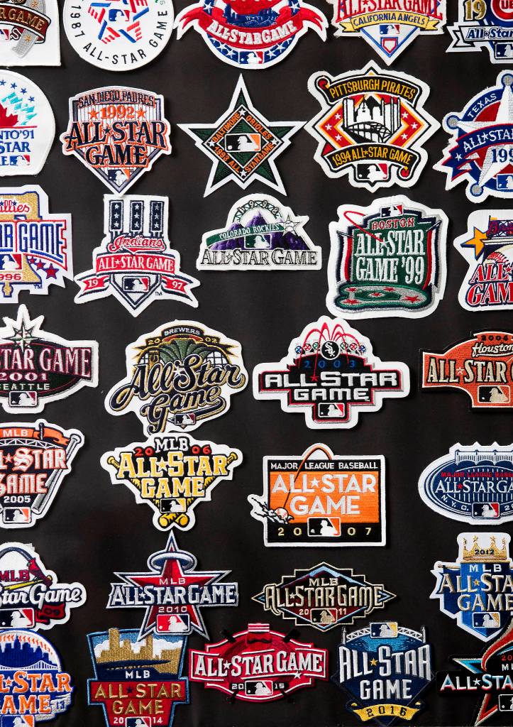 Josh Whalls game room has a collection of the patches from Major League Baseballs All-Star games from 1933 to today. (Andy Bronson / The Herald)