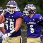 Devin Kylany (left) helped pave the way for Dallas Landeros (right) to rush for 276 yards and two touchdowns in last Saturdays first-round state-playoff win over Union. (Kevin Clark / The Herald)