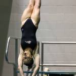 Snohomishs Kayli Kersavage competes in the 1 meter diving Saturday evening during the 3A Girls Swim & Dive Championship at King County Aquatics Center in Federal Way on November 16, 2019. (Kevin Clark / The Herald)