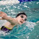 Lake Stevens Parker Hoppe swims in the girls 500 yard freestyle of the 4A Girls Northwest District Championship on Nov. 9 at the Snohomish Aquatic Center. Parker won with a time of 5:25.86. (Katie Webber / The Herald)