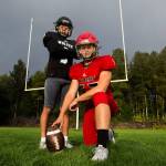 Jackson kicker Daniel Yoon, left, and Archbishop Murphy long snapper Tommy Sullivan at Henry M. Jackson High School on Monday, Sept. 9, 2019 in Mill Creek, Wash. (Olivia Vanni / The Herald)
