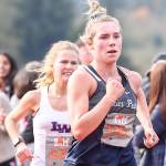 Alexis Palmer (right) races to the finish during the 36th annual Hole in the Wall Saturday afternoon at Lakewood High School in Arlington on October 12, 2019. (Kevin Clark / The Herald)