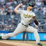 Oaklands Kendall Graveman pitches in a May 11, 2018 game against the Yankees in New York. Seattle signed Graveman to a 1-year contract Tuesday. (AP Photo/Frank Franklin II, File)