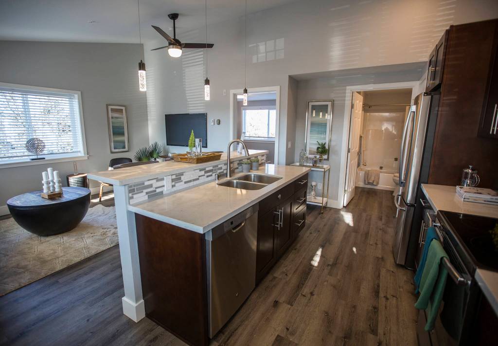 Inside a one-bedroom unit at the newly constructed Highridge Apartments in Everett. (Olivia Vanni / The Herald)