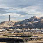 An abandoned smelter chimney, a legacy of what once was the worlds largest copper mining operation, looms over the Anaconda valley in southwest Montana. (Louise Johns / For The Washington Post)