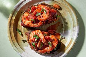 Sheet-pan shrimp bruschetta that works as dinner or a starter
