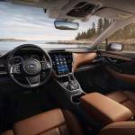 A vertical tablet-style 11.6-inch touchscreen dominates the 2020 Outback passenger cabin. The Onyx Edition XT interior is shown here. (Manufacturer photo)