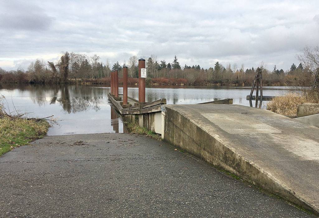 The boarding floats, parking lot and lighting at the Rotary Park boat launch along the Snohomish River in Everett are due for renovations. The city has budgeted for work at the park in the Lowell neighborhood. (Ben Watanabe / The Herald)