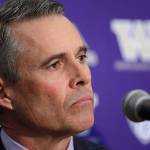 Washington football head coach Chris Petersen listens during a news conference about his decision to resign at the end of the season, Tuesday, Dec. 3, 2019, in Seattle. (AP Photo/Elaine Thompson)