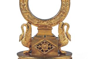 Harp held by swans on pedestal base an elaborate watch holder