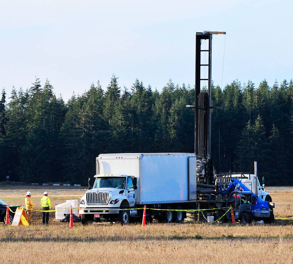 The Navy conducts drilling at Outlying Field Coupeville (OLF) in 2016. (Michael Watkins / Whidbey News-Times, file)