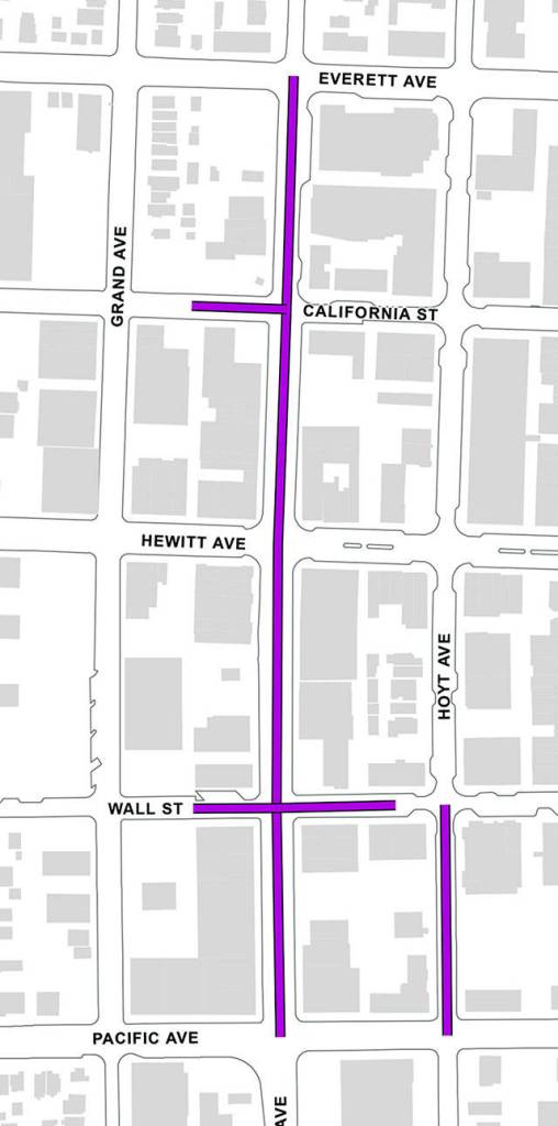 The extent of the Rucker Renewal Project in downtown Everett. (City of Everett)                                 The extent of the Rucker Renewal Project in downtown Everett (City of Everett)