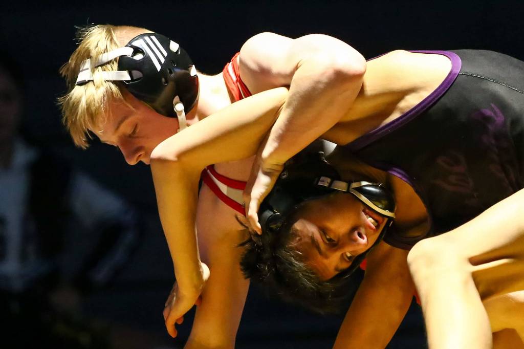 Lake Stevens defeated Stanwood won 49-24 Thursday evening at Lake Stevens High School on December 12, 2019. (Kevin Clark / The Herald)