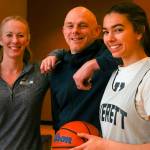From left, Everett High School girls basketball coach Jeannie Thompson, her brother, boys basketball coach Bobby Thompson and Bobbys daughter Lilli, a varsity player for the Seagulls. (Kevin Clark / The Herald)