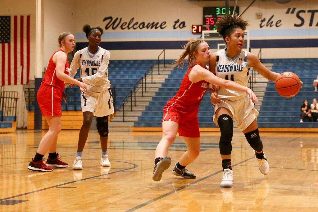 Meadwodale beat Snohomish 47-41 Tuesday evening at Meadowdale High School in Lynnwood. (Kevin Clark / The Herald)