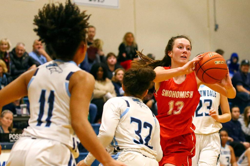 Meadwodale beat Snohomish 47-41 Tuesday evening at Meadowdale High School in Lynnwood. (Kevin Clark / The Herald)