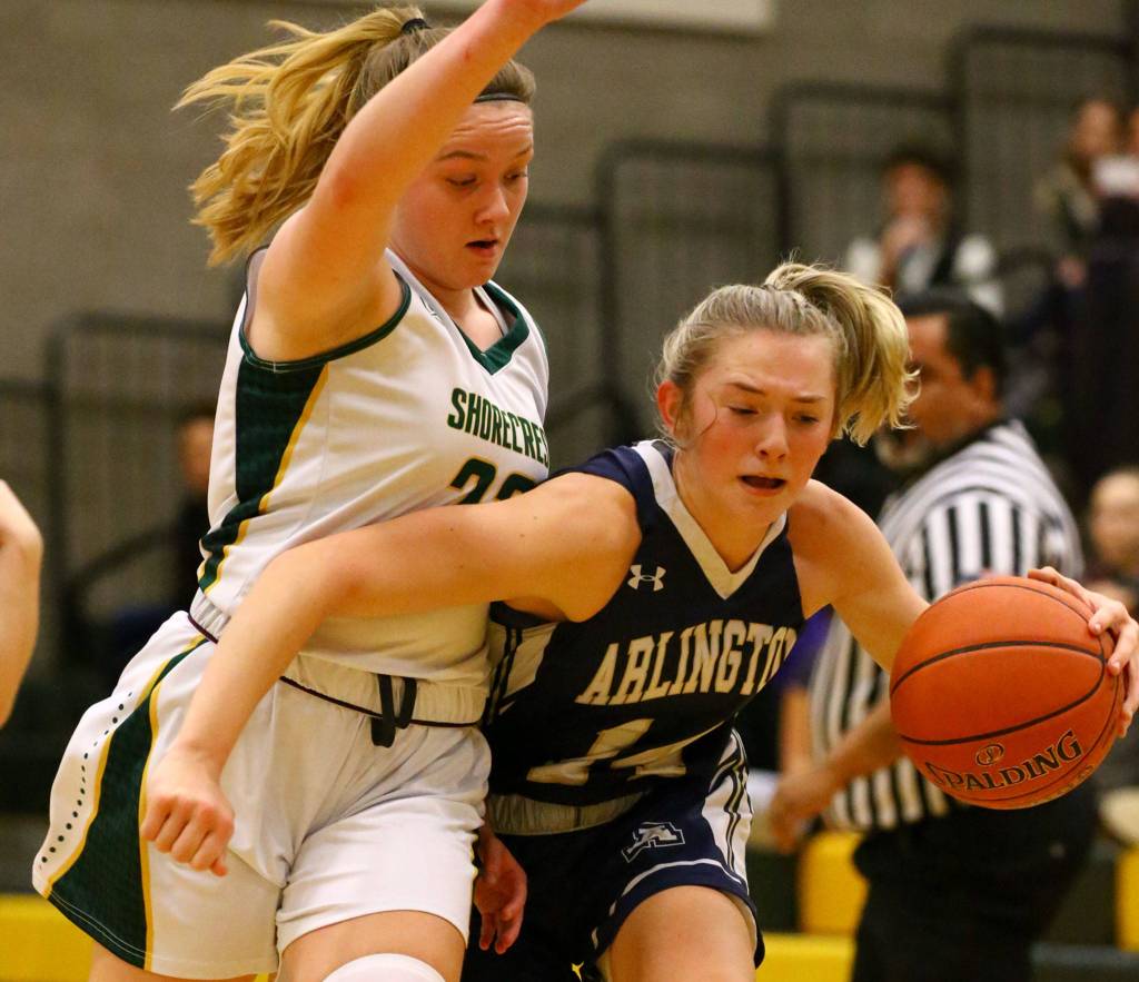 Shorecrest defeated Arlington, 58-43, Friday night at Shorecrest High in Shoreline on December 20, 2019. (Kevin Clark / The Herald)