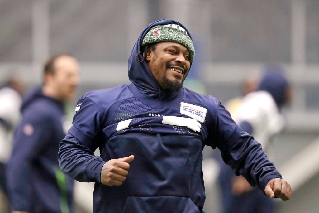 Elaine Thompson / Associated Press                                Seattles Marshawn Lynch participates in the Seahawks team practice on Tuesday in Renton.