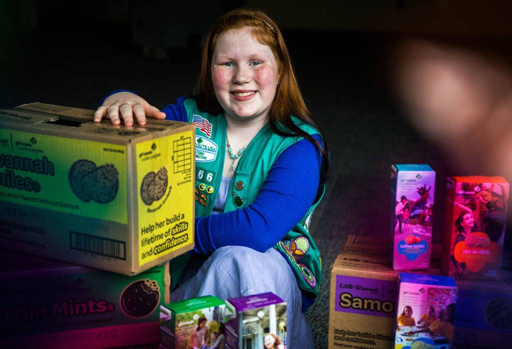 Aly Gustavson, 11, in her sixth year as a Girl Scout, sold 3,200 cookies this year. (Olivia Vanni / Herald file)