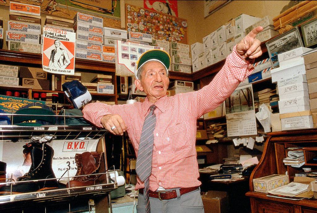 Billy Sturman, seen here in 1984 at his shop, Billys Mens and Boys Western Wear on Hewitt Avenue in Everett, is featured in a new online museum exhibit. (Jim Leo / Herald file)