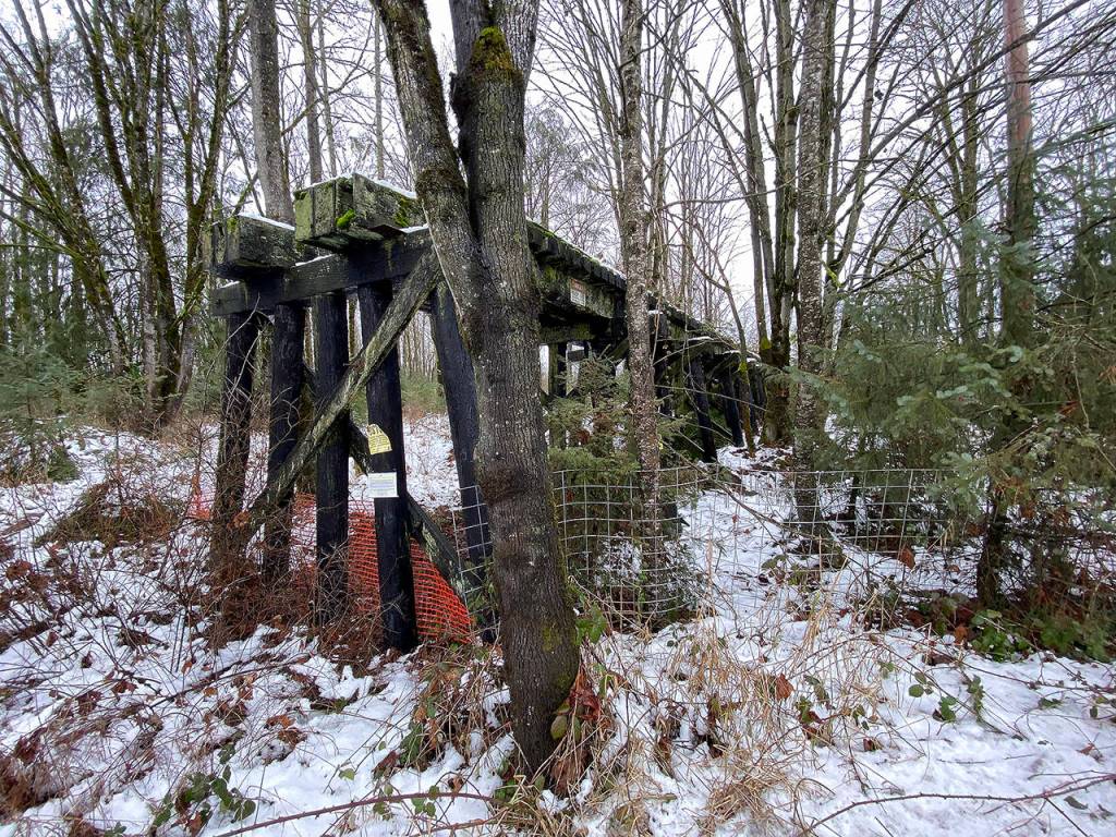 Among the sights to see along Ben Howard Road is this abandoned, trestle-like thing near Monroe. (Sue Misao / The Herald)