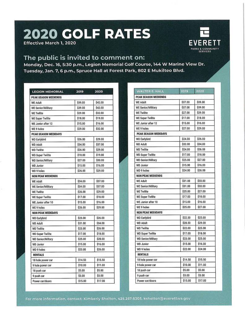 Nearly all Everett golf course fees to increase this year