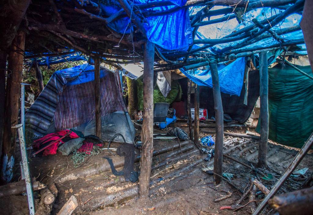 Inside the roughly 750-square-foot dwelling found Dec. 18 on private property in Monroe (Olivia Vanni / The Herald)