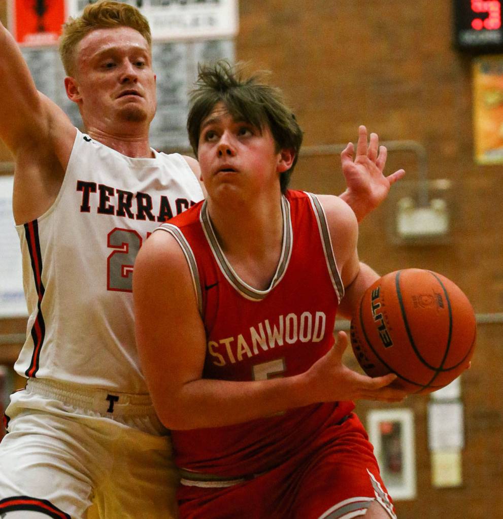 Stanwood defeated Mountlake Terrace 53-51 Friday night at Mountlake Terrace High School on January 10, 2020. (Kevin Clark / The Herald)