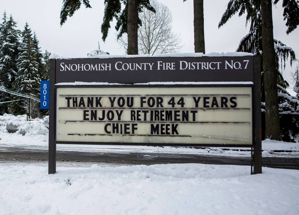 The sign in front of Snohomish County Fire District 7s Clearview station. (Olivia Vanni / The Herald)