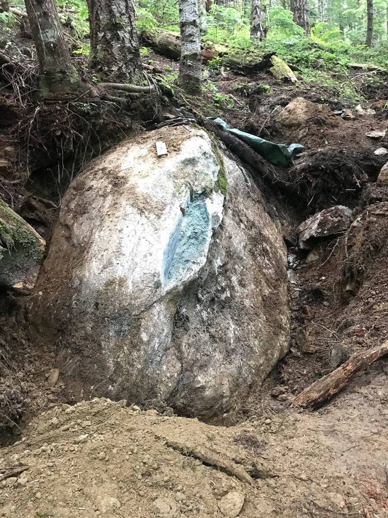 The 8-ton jade boulder took about three weeks to excavate. It was later transported by forklift and truck to a jade cutter in Everson. (Jason Henry)